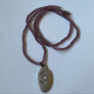 Purple Glass Bead Necklace With Silver Pendant